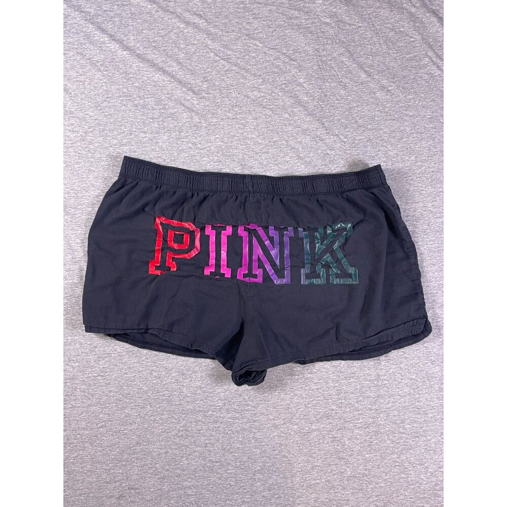 PINK Victoria's Secret Rainbow Logo Flannel Sleep Shorts Black Size X-Large